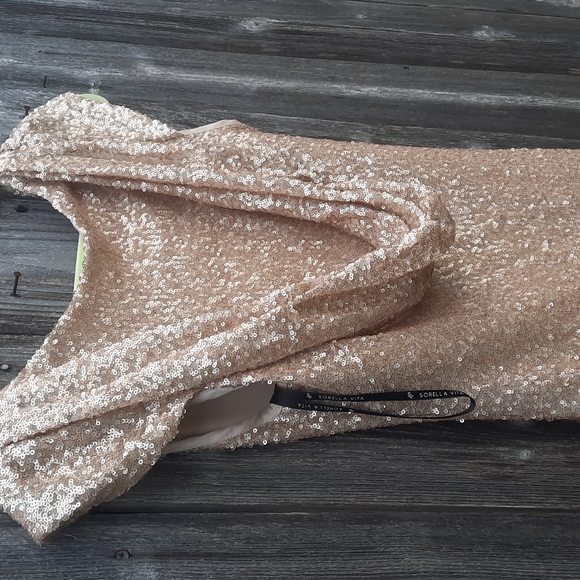 Sorella Vita SV Gold Sequin Dress Low Back Size 10 Gorgeous Gown Bridal Prom - Picture 11 of 16